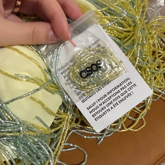 NWT ASOS DESIGN Beaded Fringe Mini Cami Dress in Pale Yellow - Picture 6 of 10